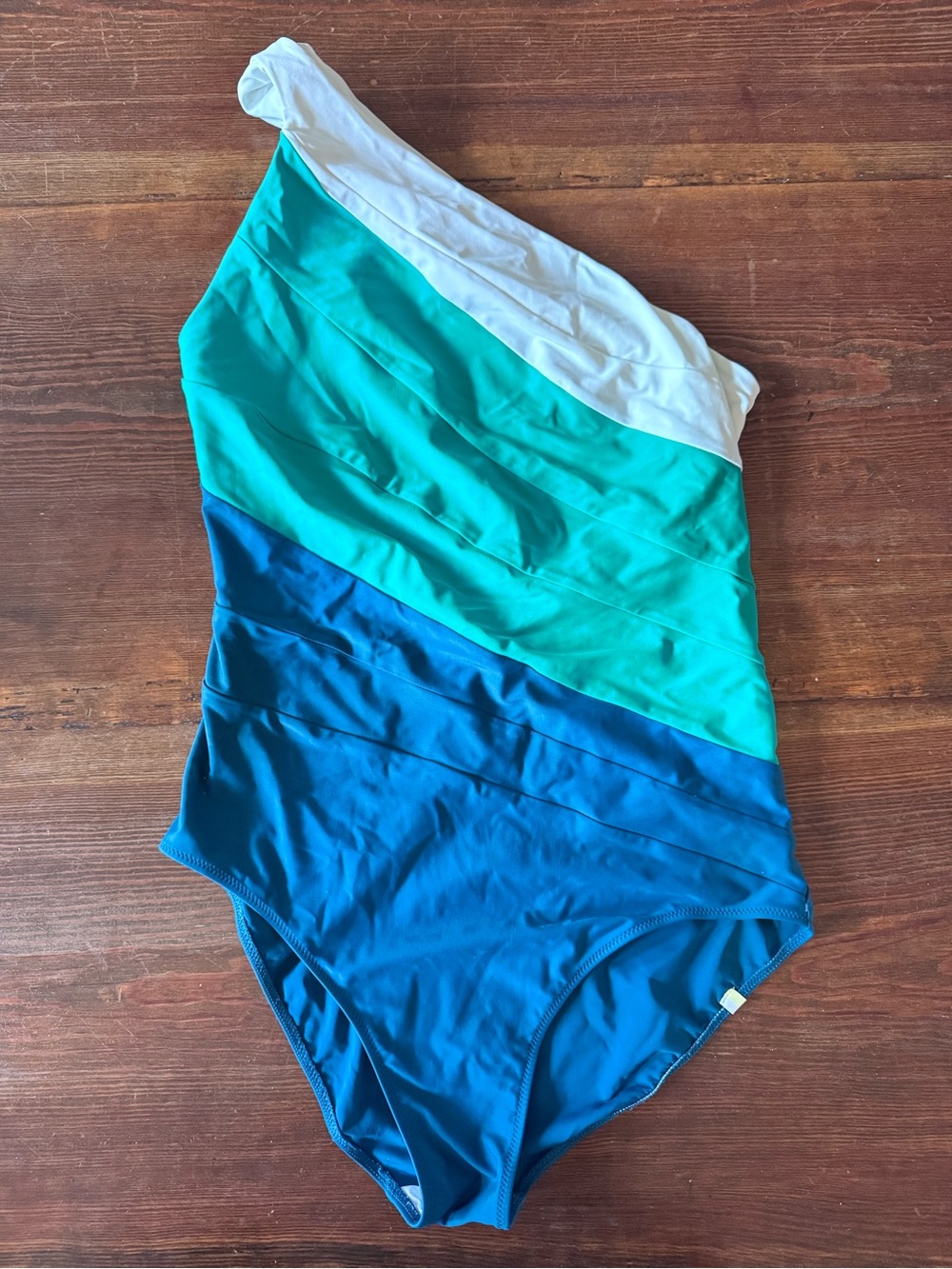 summersalt One-Shoulder Colorblock Swimsuit in White, Teal & Blue